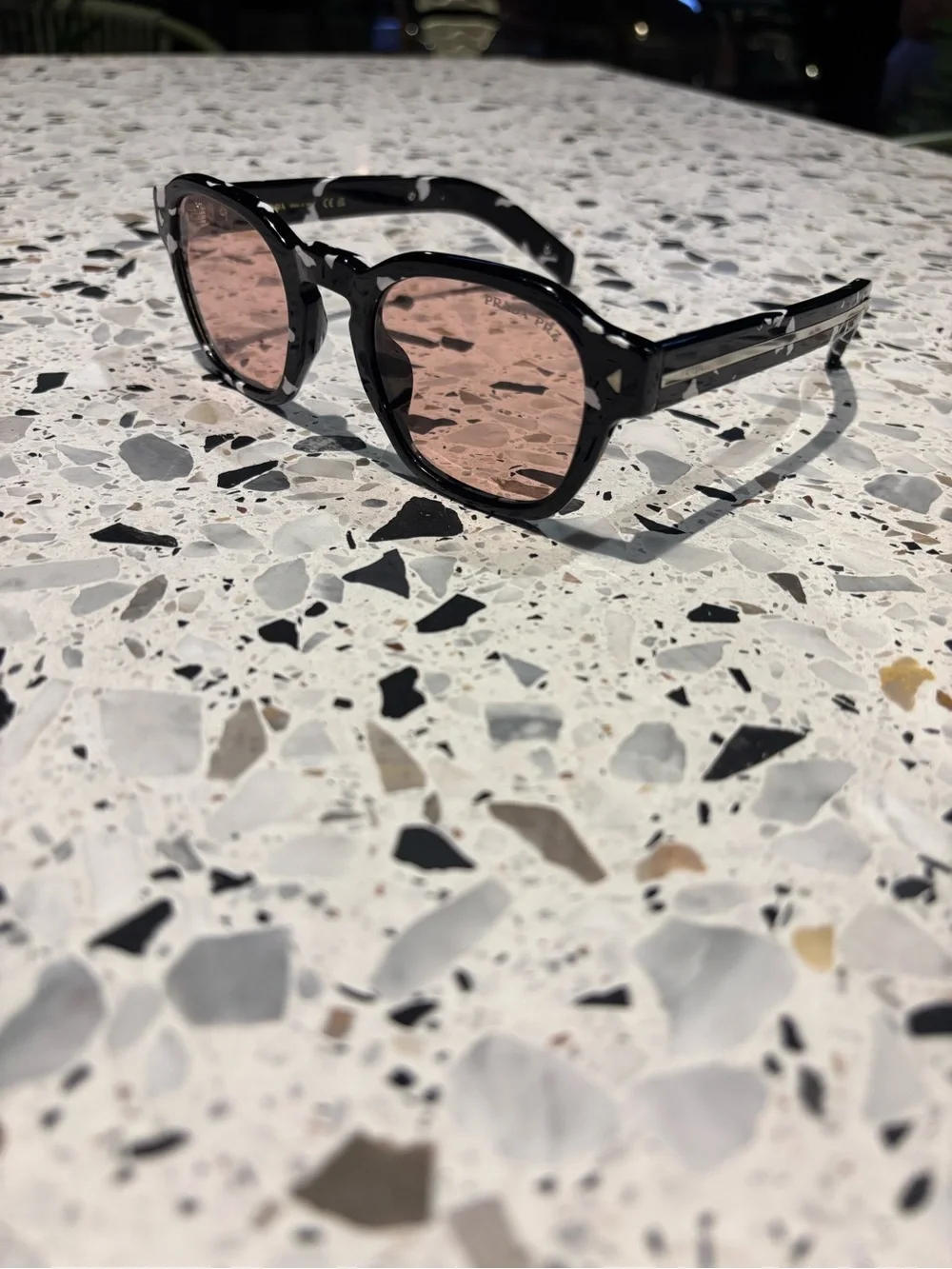 Prada Black & White Pattern Sunglasses with Pink Lenses